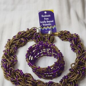 Handmade Purple and Gold Beaded Necklace